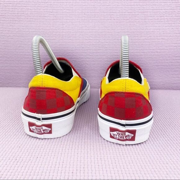 Vans OTW Rally Classic Slip On Sneakers Blue Gray Yellow Red Checkerboard - Picture 8 of 11